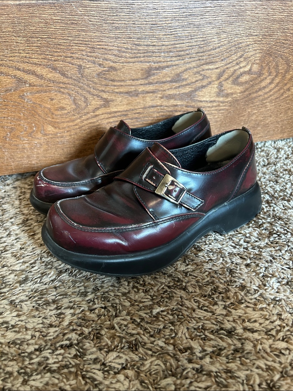 Dansko Burgundy Leather Buckle Loafers Goth Obxblood Derby EU 38 US 7.5 Grunge
